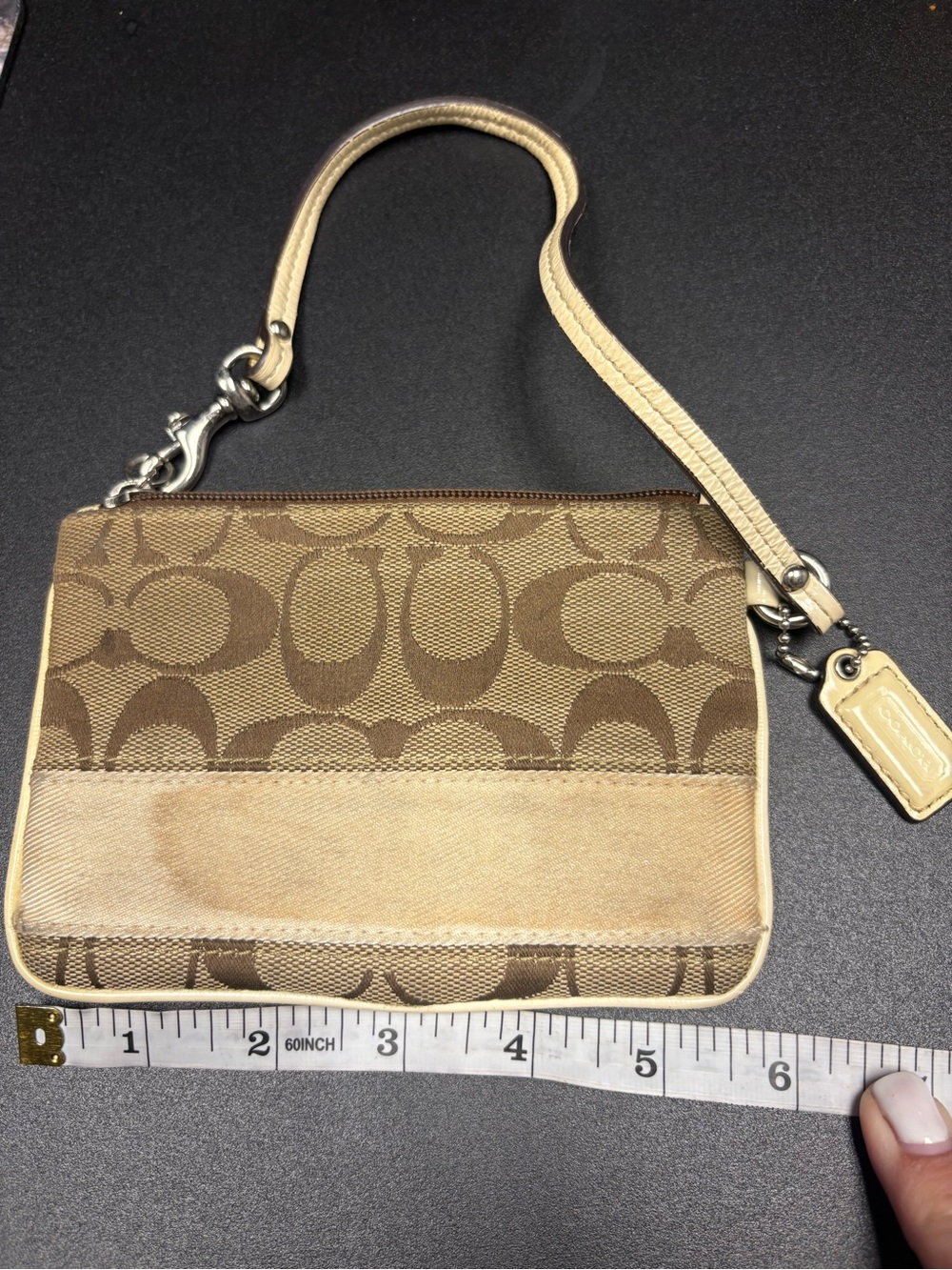 Coach Brown & Tan Signature Canvas Wristlet with Strap - Picture 3 of 3